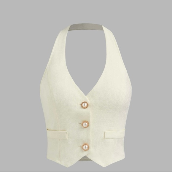 Cider Cream Halter Vest and Shorts Set - Picture 2 of 3